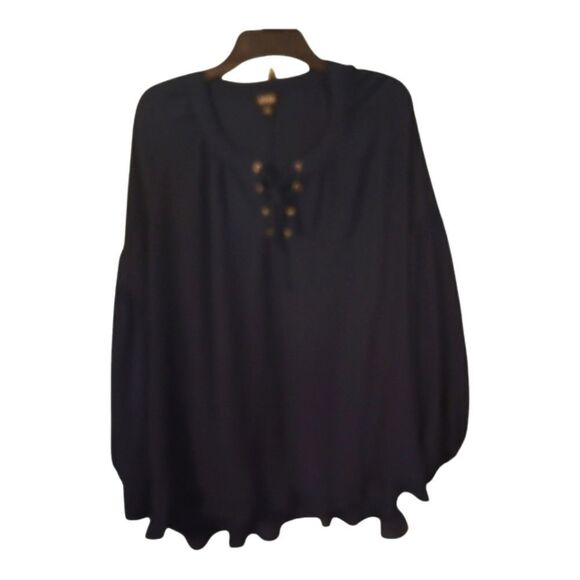 A.n.a ruffle trim sheer navy blouse - Picture 1 of 7
